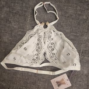 Savage X Fenty XL Bombshell Broderie Lace Halter Bralette in Angel White